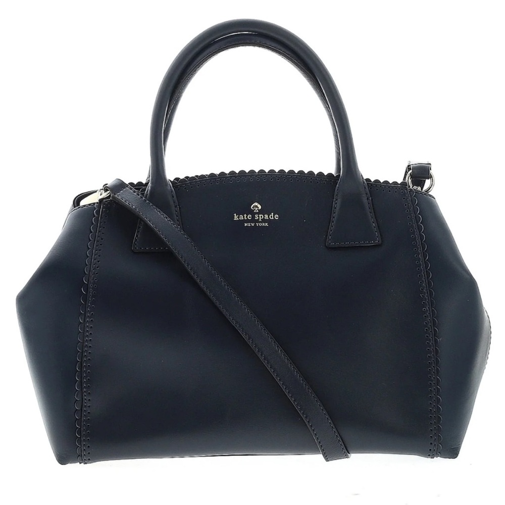 Navy Leather satchel w/ three compartments